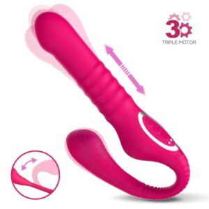 VIBRADOR DUPLO COM PULSAÇÃO E EMPUXO FLEXÍVEL 180º