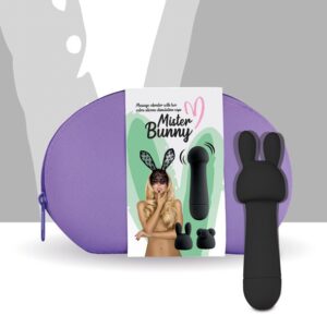 VIBRADOR DE MASSAGEM MISTER BUNNY COM 2 TAMPAS PRETO