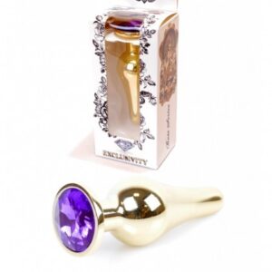 PLUGUE DE JÓIA LONGO EM AÇO OURO E CRISTAL ROXO - PEQUENO