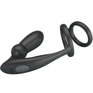 ANEL PENIANO EMONI + PLUG ANAL 12 VIBRAÇÕES PRETO