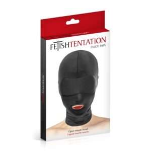 Fetish Tentation – Capuz preto elástico com abertura na boca – vista 3